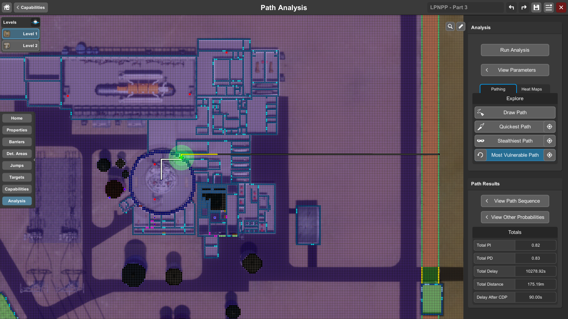 PathTrace screenshot of most vulnerable path to target.