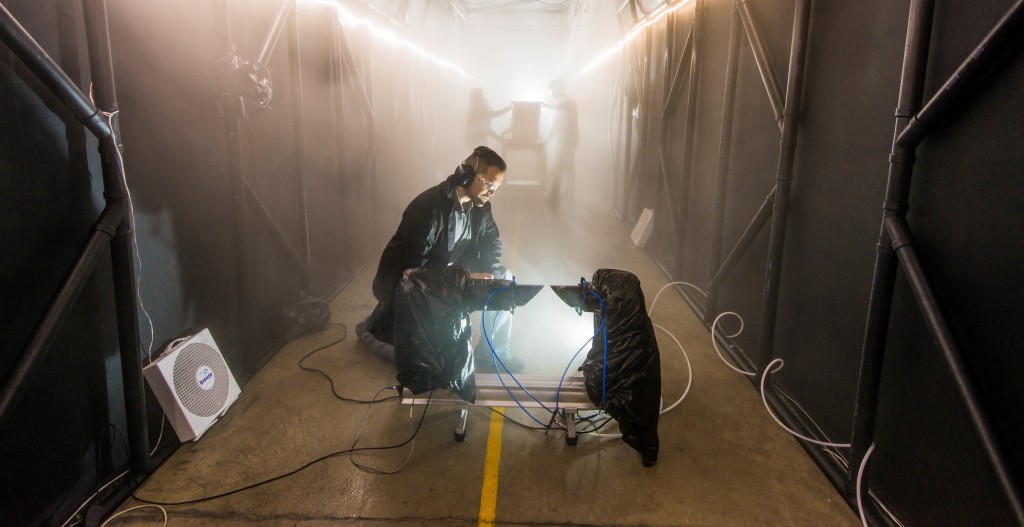 This Sandia-developed fog chamber enables researchers to test optics, such as security camera sensors, in a controlled environment. Fundamental optics research could potentially lead to improved security camera lenses and medical imaging equipment, safer aircraft landings, and better vision for drivers in fog.