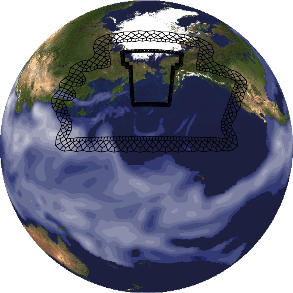 A global simulation indicating the amount of water vapor in the atmosphere. Simulations like this can be used to address science questions about Arctic storms, polar lows, and the energetics of storms hitting the Alaskan coast.