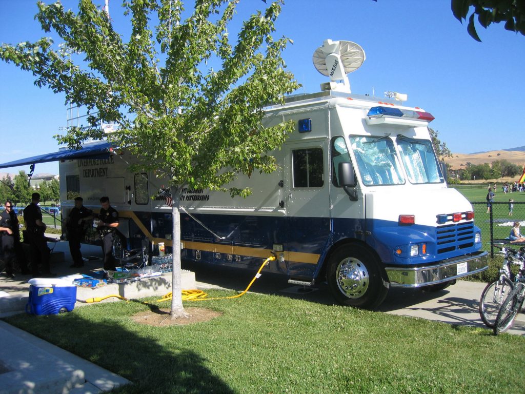 Livermore Police Department’s Community Outreach Vehicle served as the command post for the City’s 4th of July celebrations and was the primary monitoring location for LPD and Sandia staff involved in the SMA testing.