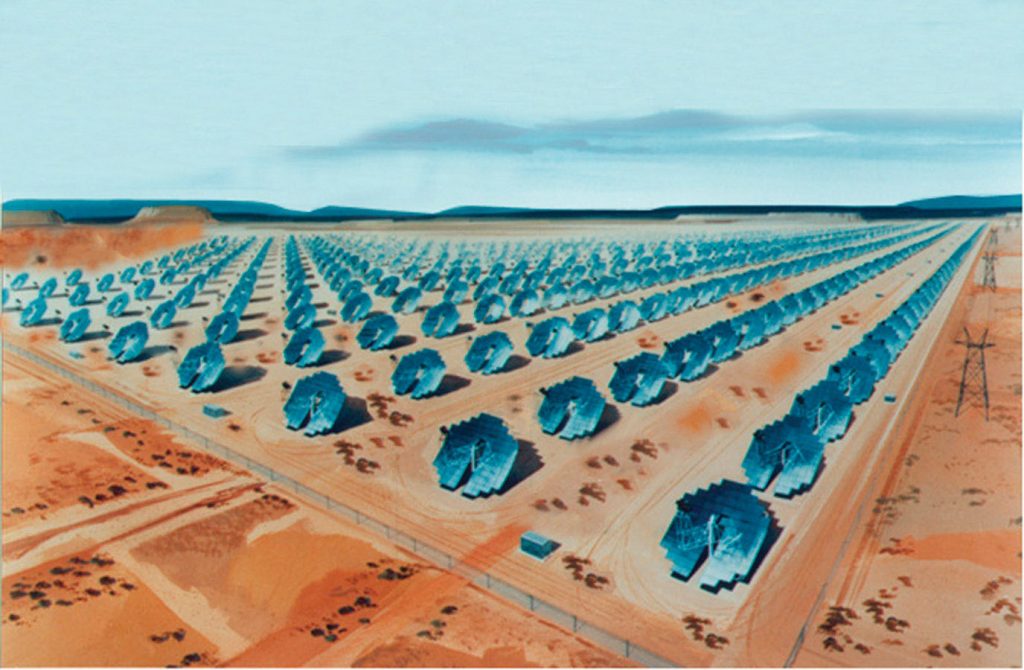 AN ARTIST’S rendering of a field of dish-Stirling engine systems.