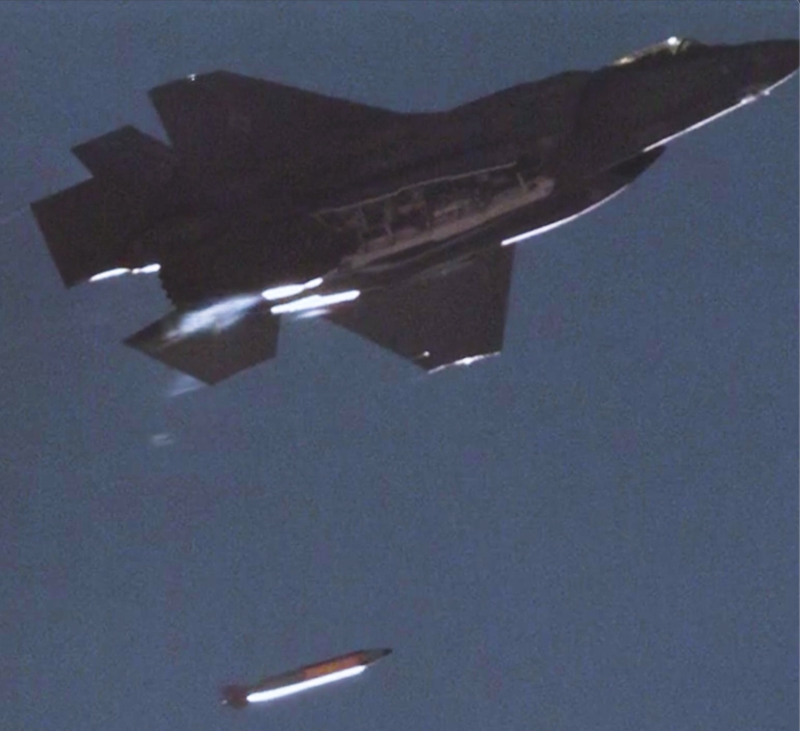 An F-35A drops a B61-12 over Sandia's Tonopah Test Range.