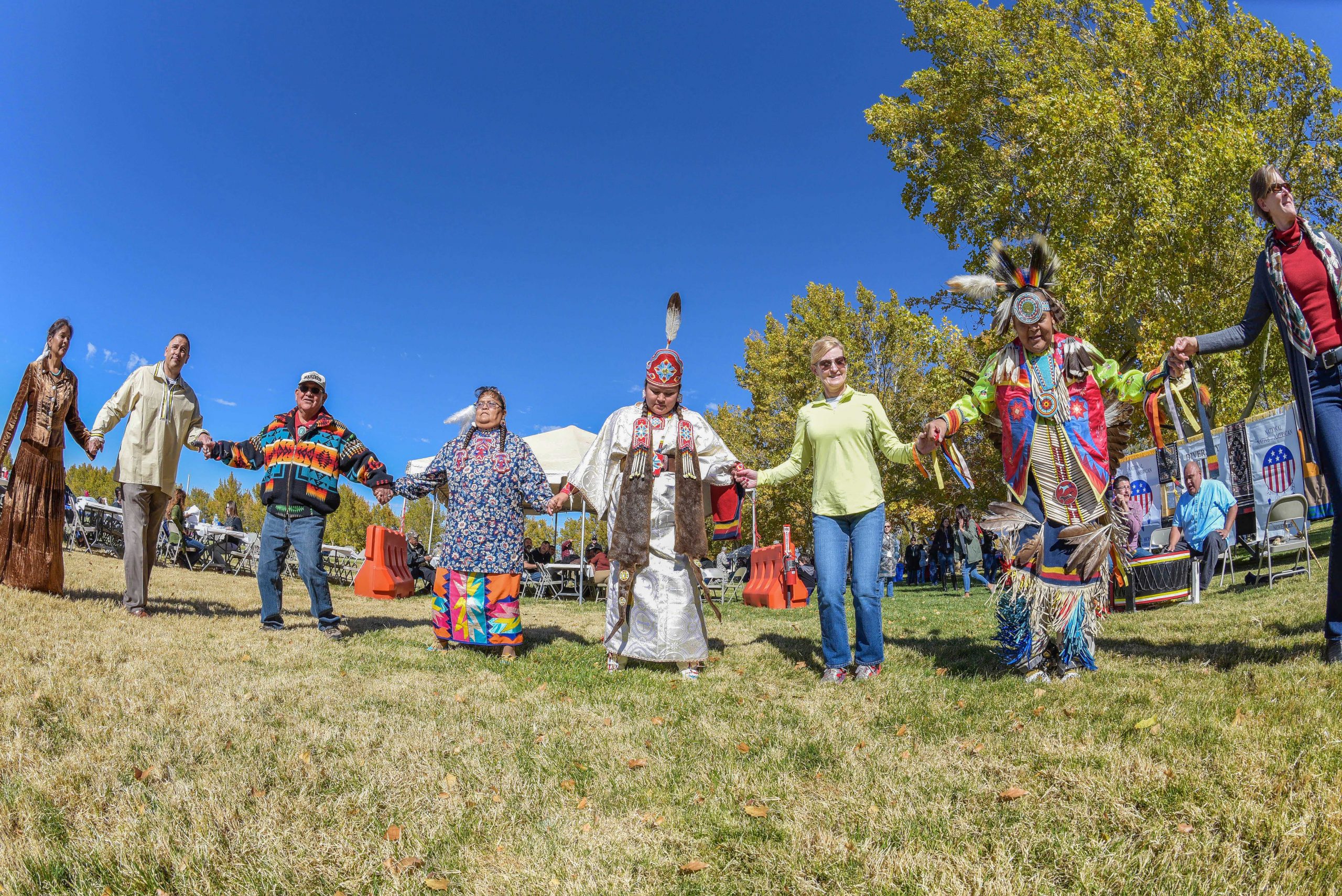 Photo of Sandia employees and Navajo Nation dance group Native American Heritage Month in November 2017.