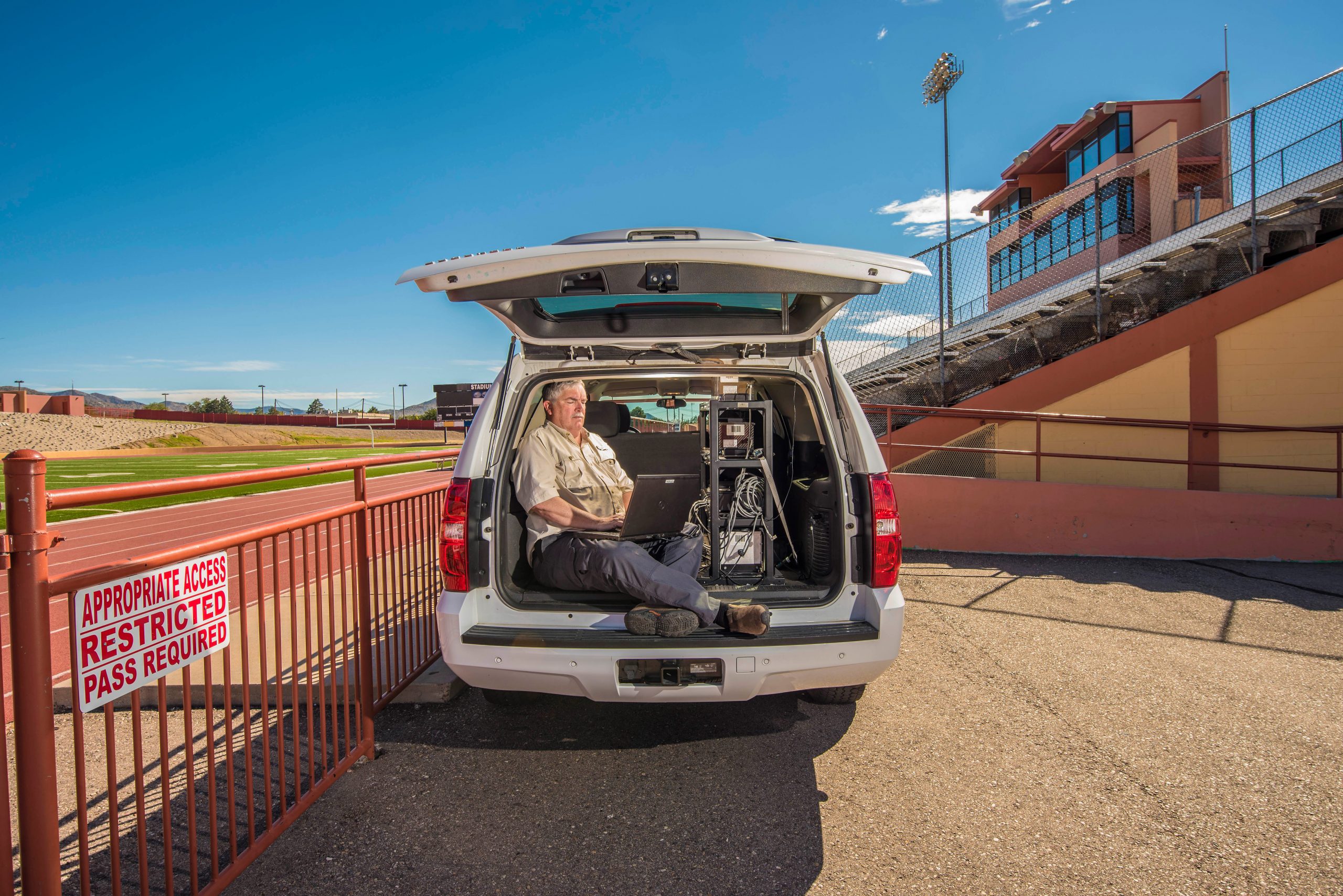 Richard Stump in a football stadium.