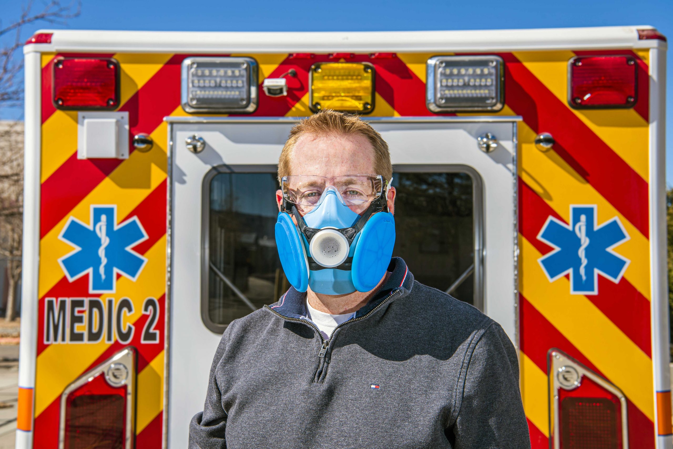 Todd Barrick wearing respirator