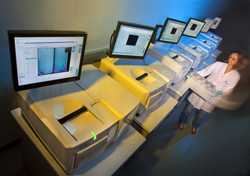 The 454 genome sequencing instruments (shown here at the Joint Genome Institutes Walnut Creek, Calif. headquarters) are among the platforms to be utilized in the grasslands project. Photo credit: Roy Kaltschmidt, Lawrence Berkeley National Laboratory