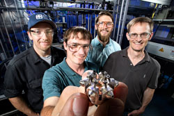 Researchers show off the prototype ducted fuel injection module.