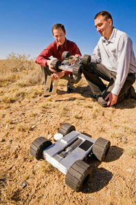 Jon Salton, left, and Steve Buerger put the Precision Urban Hopper through its paces. (Photo by Randy Montoya) Download 300dpi 4.27MB JPEG image (Media are welcome to download/publish this image with related news stories.)