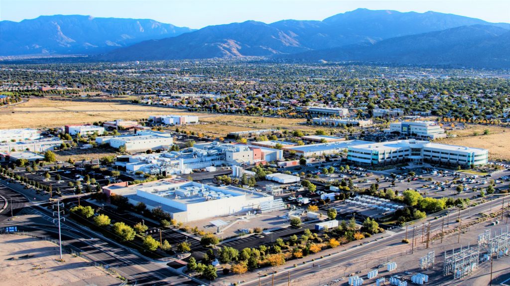 The Sandia Science & Technology Park opened in 1998 as a hub for public-private partnerships and has played a vital role in the economic success of Albuquerque and surrounding counties. (Photo courtesy of Sandia National Labs) Click on the thumbnail for a high-resolution image.