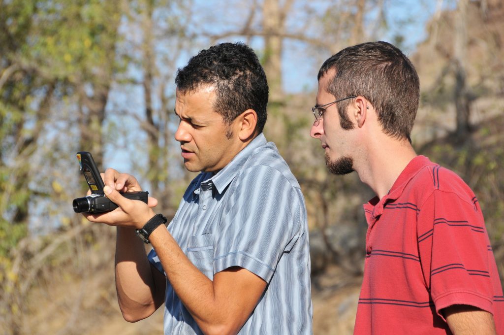 Casey Giron, left, and Josh Jacob examine a thermal imager. (Photo by Randy Montoya)Download 300dpi 3.82 MB JPEG image (Media are welcome to download/publish this image with related news stories.)