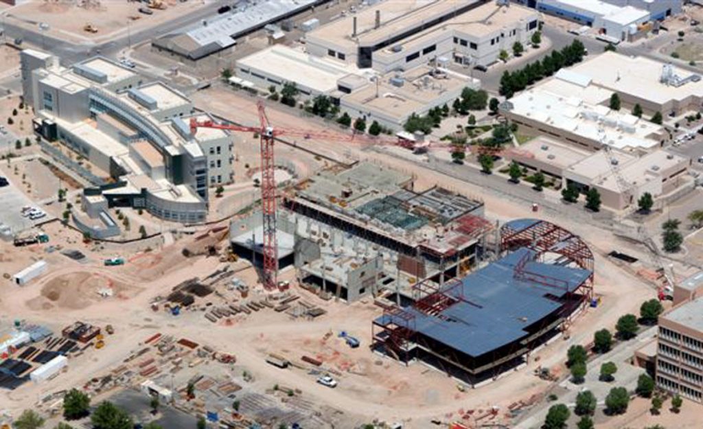 This aerial image of the WIF construction site shows the recent state of construction of MESA’s final building.