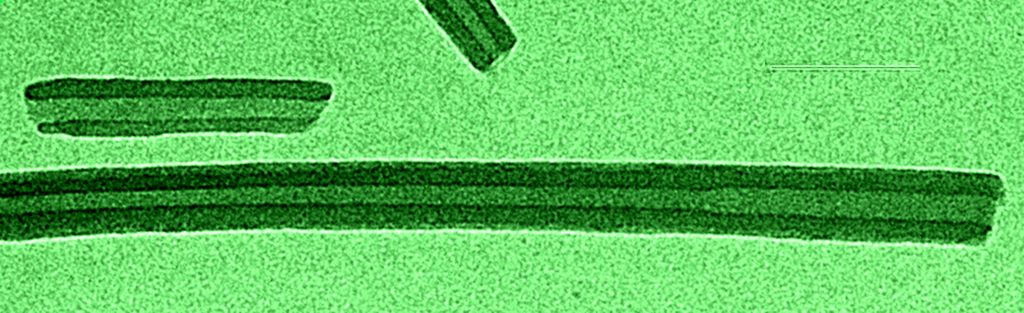 AN ELECTRON MICROSCOPE image of a porphyrin nanotube.