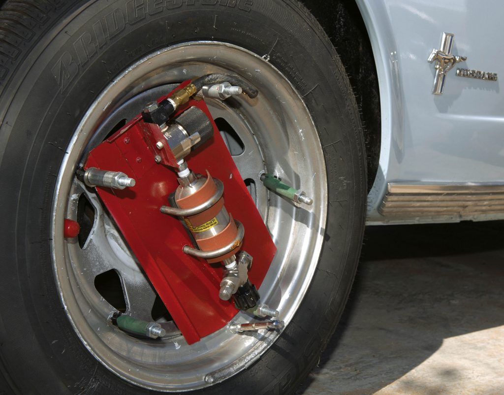 Detail of automatic tire pressure system, developed by Dale Petty of Petty Farm and Ranch in Clovis, N.M., with help from Sandia.