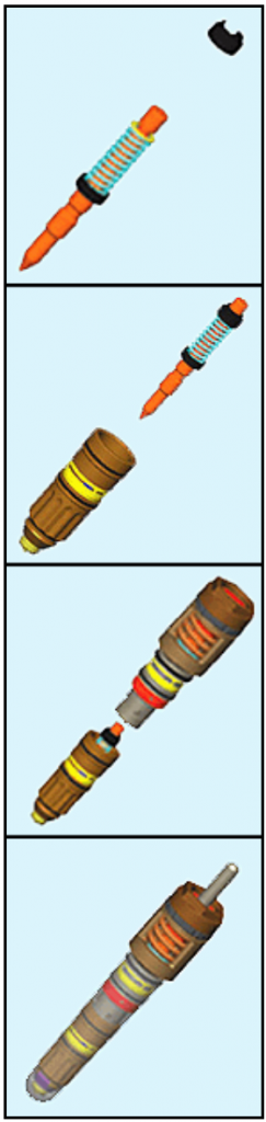 3-D DRAWINGS showing parts of an Archimedes-derived manufacturing sequence for a complex engine assembly, the result of a collaboration between Sandia and Cummins Engine Company.