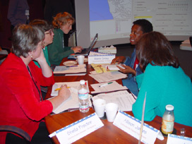 Public Health workers from Alameda County participate in an exercise at Sandia simulating release of anthrax at the Berkeley marina. The exercise took place as part of Sandia’s Weapons of Mass Destruction — Decision Analysis Center (WMD-DAC). (Photo by Alan Pomplun)