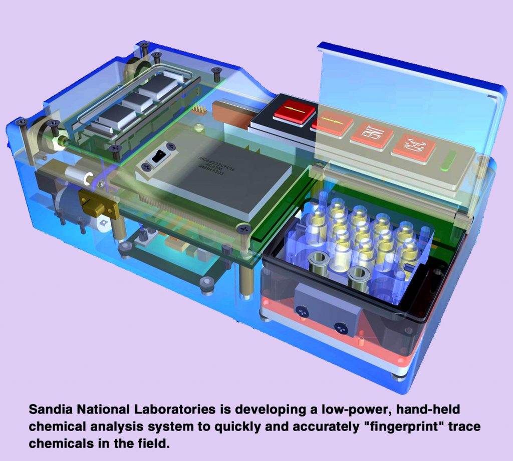 Sandia National Laboratories is developing a low-power, hand-held chemical analysis system to quickly and accurately "fingerprint" trace chemicals in the field.