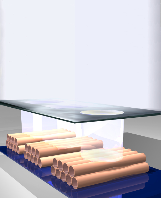 A graphic representation of light influencing the pore size of a self assembled nanostructure. The area struck by light is being shrunk.