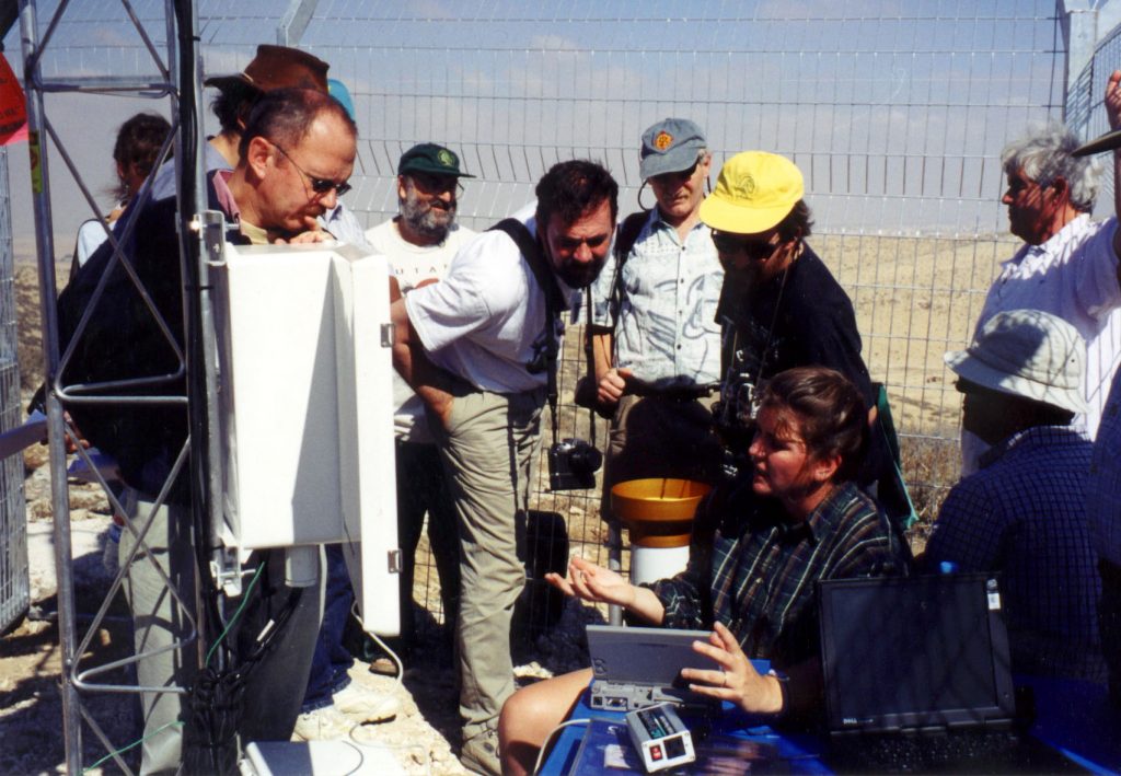 SANDIA'S SUSAN CASKEY shows communication and data display systems to participants of the Ben Gurion University conference on Biodiversity in Dry Lands at the Lehavim, Israel ecological research station.