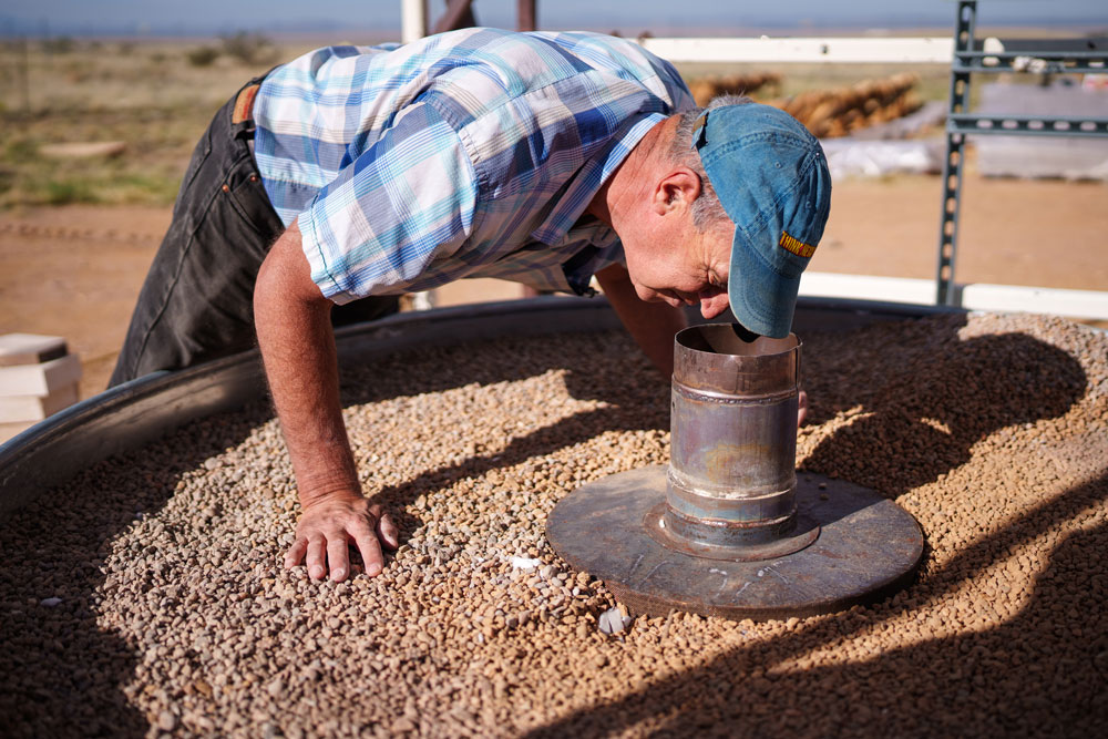 STORING ENERGY — Walter Gerstle, who co-founded CSolPower LLC, is working with Sandia to develop his company’s thermal energy storage system and get it ready for commercial use. (Photo by Craig Fritz)