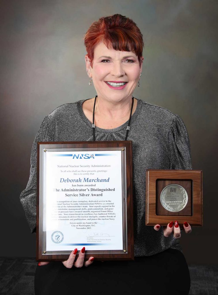 SILVER AWARD — Deb Marchand received the NNSA Distinguished Service Silver Award for her exemplary and dedicated service during her off-site extended duty assignment working with Administrator Jill Hruby. (Photo by Lonnie Anderson)