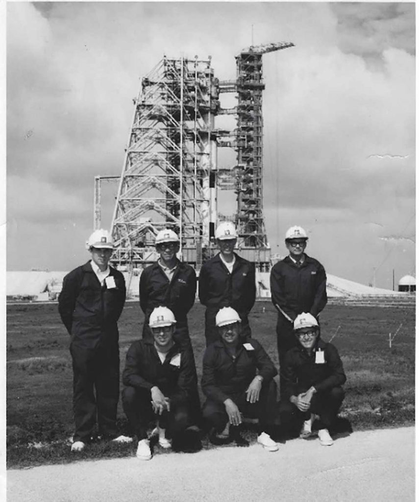 REACHING FOR THE STARS — Carlton Sisson, second from right, back row, contributed to the Apollo launch and worked at Sandia for 36 years. Inspired by his grandfather’s legacy, rates analyst Scott Newberry joined the Labs in 2016. (Photo courtesy of Scott Newberry)